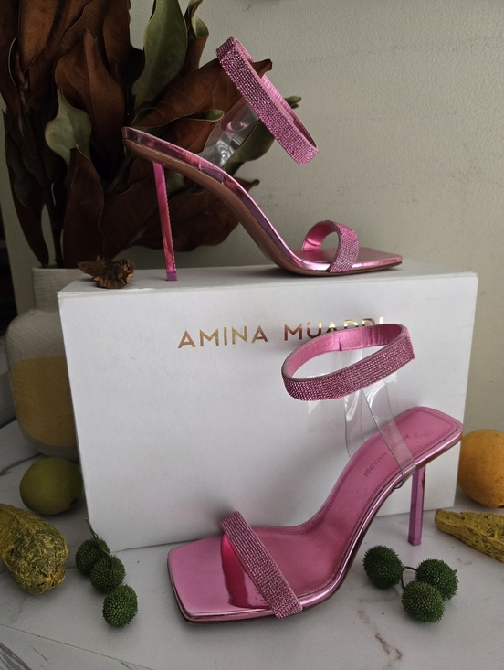 Amina Muaddi Shoes - GUC Amina Muaddi Pink Mirror Rih Heel Sandals Women Womens Size 38 IT 7.5-8 US